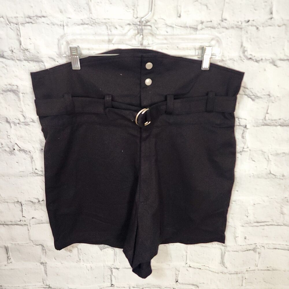 Oak NY belted high waisted denim Shorts Sz M black pockets A1C